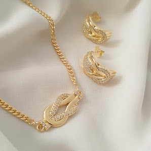 Conjunto Corrente Entrelaçado Liso e Cravejado.