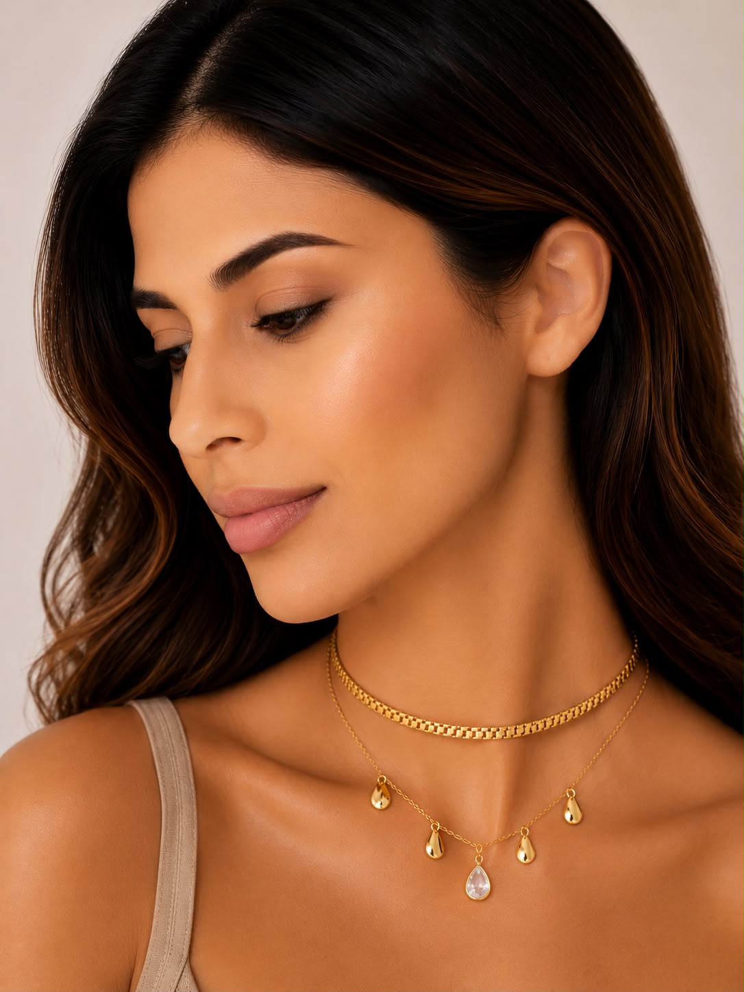 Choker 4 gotas Lisas e 1 Gota Cristal.
