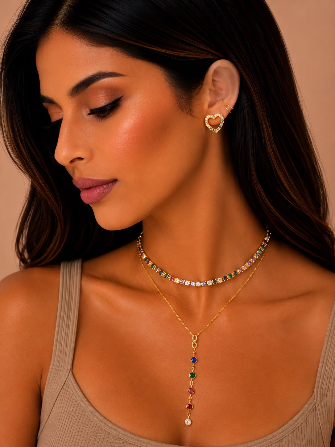 Gargantilha Pingente Gravatinha + Tiffanys Coloridas.