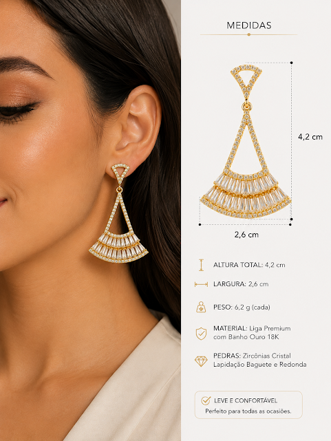 Brinco Leque Zirconias Triangulares.